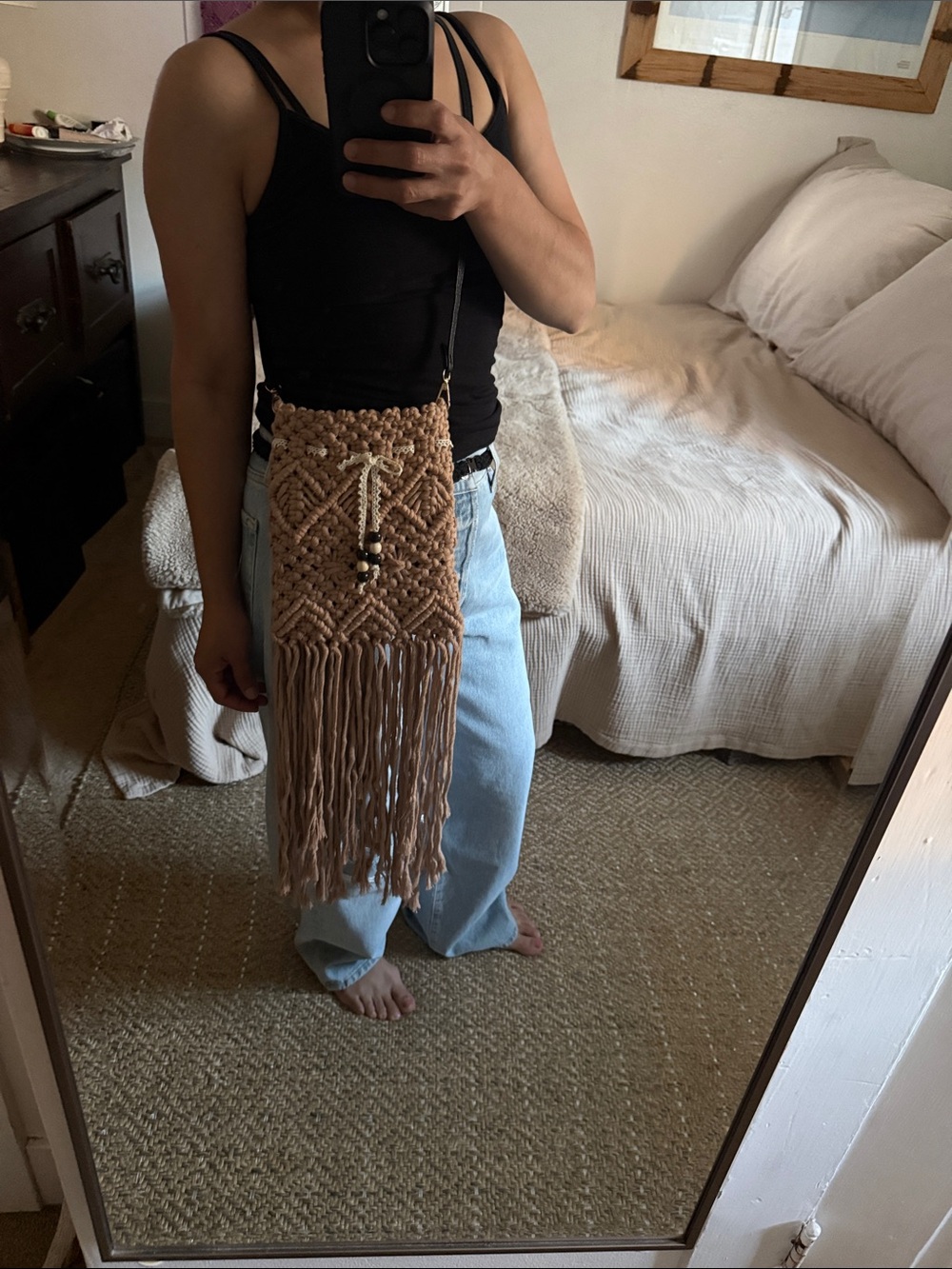 Boho Handwoven Macramé Crossbody Bag - Tan - Picture 11 of 15